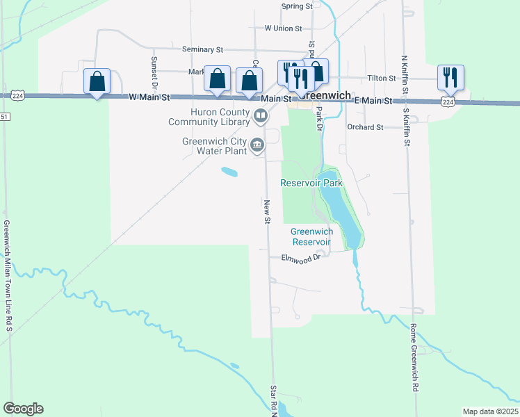 map of restaurants, bars, coffee shops, grocery stores, and more near 36 New Street in Greenwich