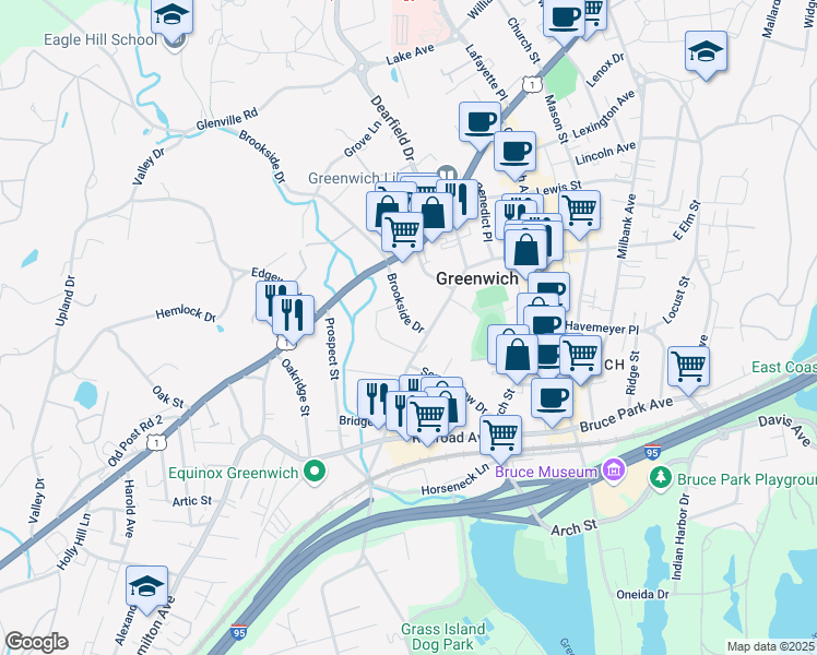 map of restaurants, bars, coffee shops, grocery stores, and more near in Greenwich