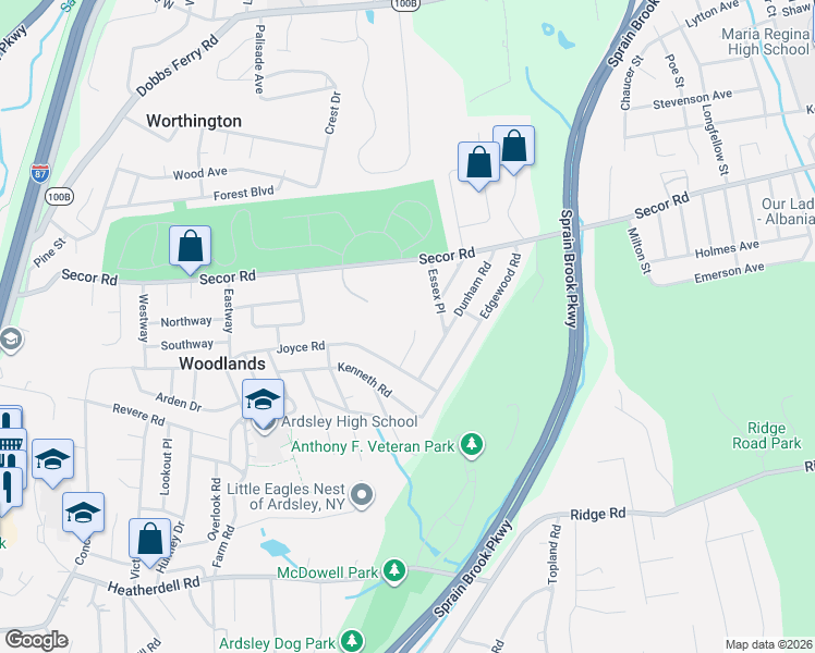 map of restaurants, bars, coffee shops, grocery stores, and more near 13 Vista Place in Hartsdale