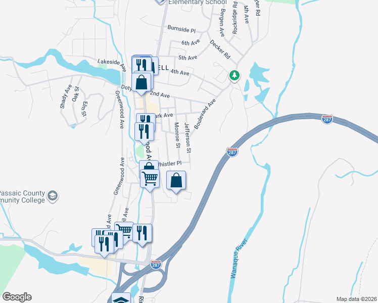 map of restaurants, bars, coffee shops, grocery stores, and more near 124 Jefferson Street in Wanaque