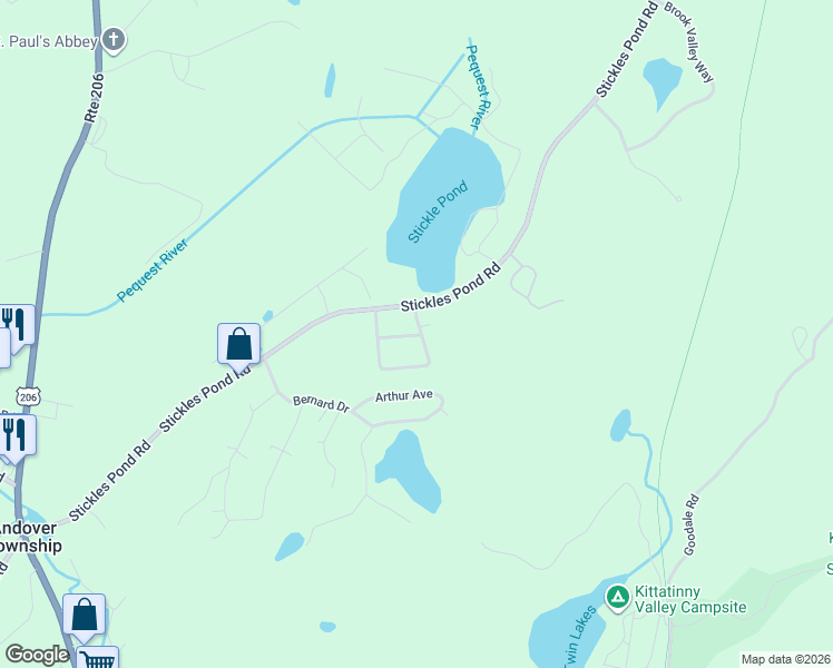 map of restaurants, bars, coffee shops, grocery stores, and more near 105 West Lakeview Road in Newton