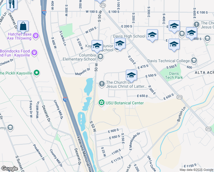 map of restaurants, bars, coffee shops, grocery stores, and more near 558 South 50 East in Kaysville
