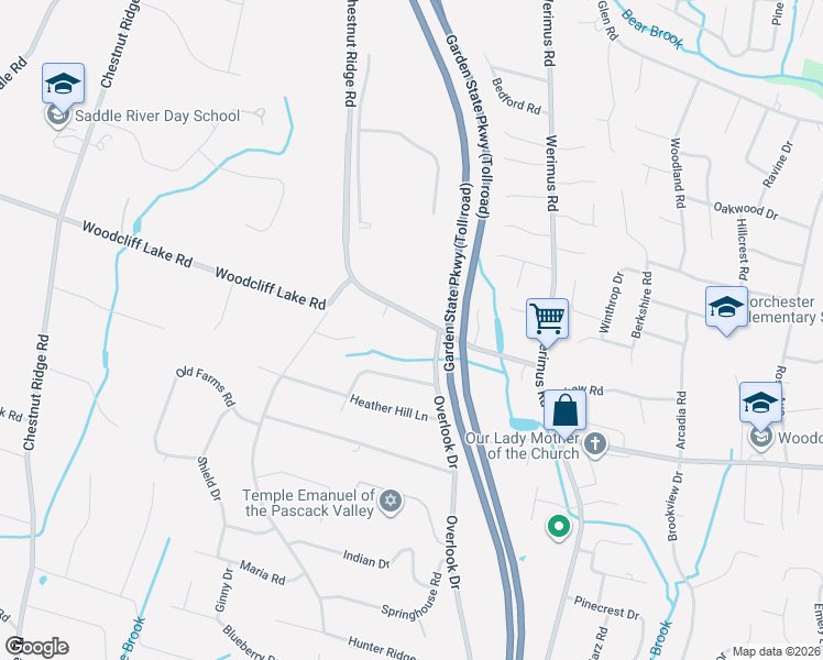map of restaurants, bars, coffee shops, grocery stores, and more near 55 Saddle River Road in Woodcliff Lake