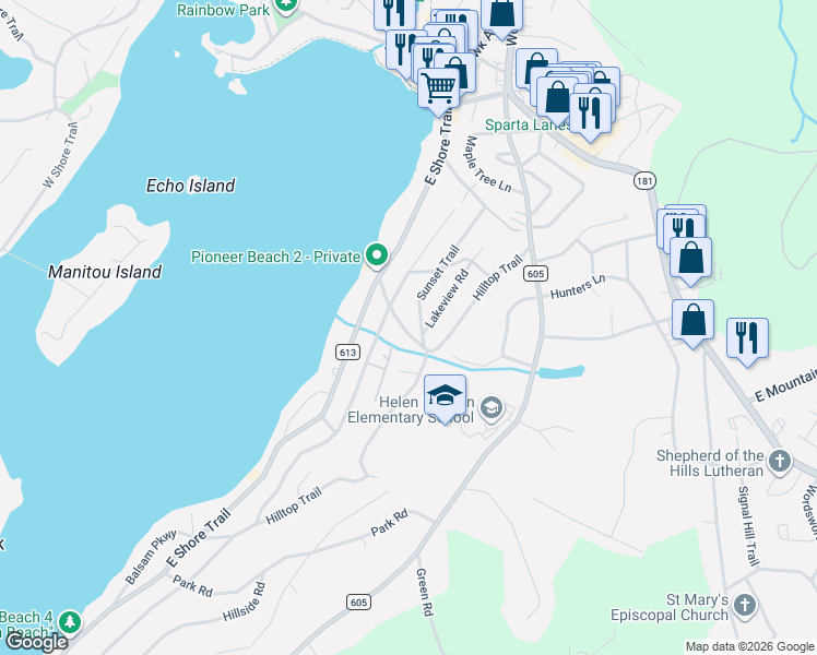 map of restaurants, bars, coffee shops, grocery stores, and more near 41 Sunset Trail in Sparta