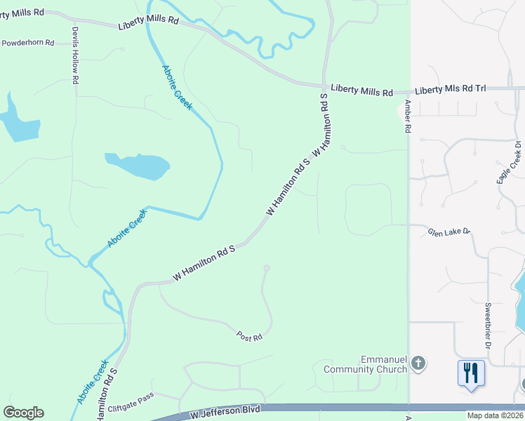 map of restaurants, bars, coffee shops, grocery stores, and more near 6320 West Hamilton Road South in Fort Wayne