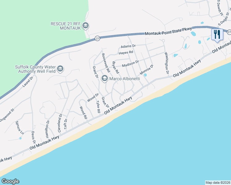 map of restaurants, bars, coffee shops, grocery stores, and more near 11 Wilson Ct in Montauk