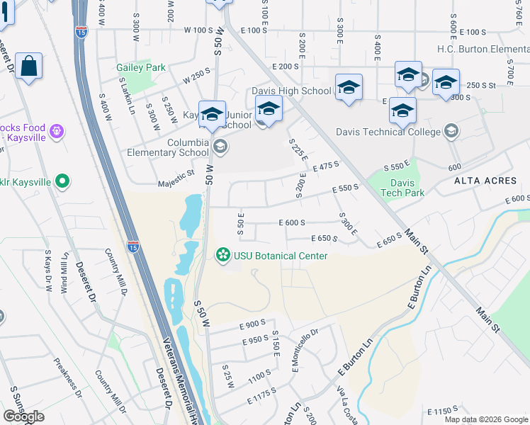 map of restaurants, bars, coffee shops, grocery stores, and more near 102 East 550 South in Kaysville