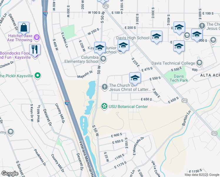 map of restaurants, bars, coffee shops, grocery stores, and more near 558 South 50 East in Kaysville