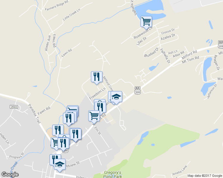 map of restaurants, bars, coffee shops, grocery stores, and more near Milford Cmns in East Stroudsburg