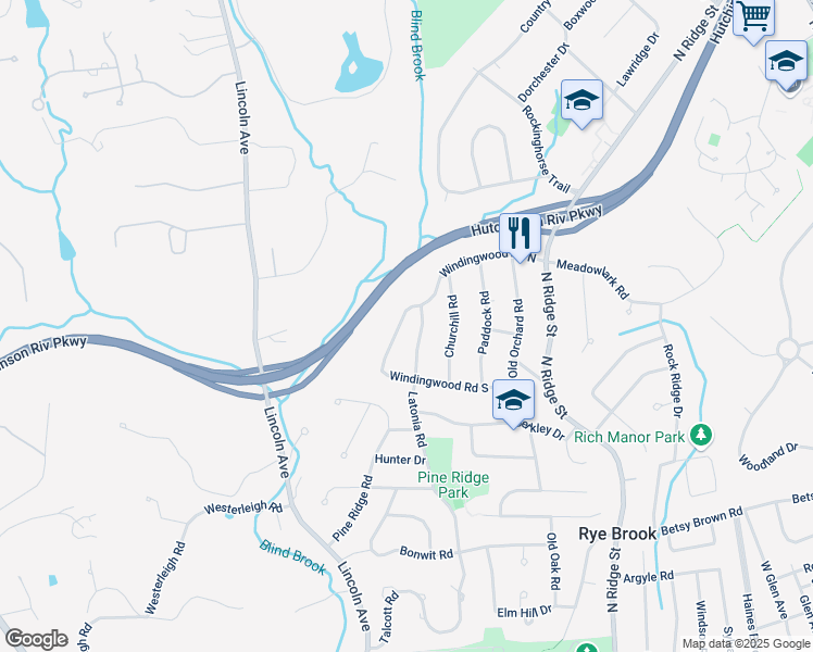 map of restaurants, bars, coffee shops, grocery stores, and more near 4 Latonia Road in Rye Brook