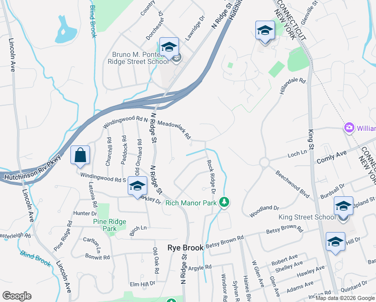 map of restaurants, bars, coffee shops, grocery stores, and more near 6 Robins Roost in Rye Brook