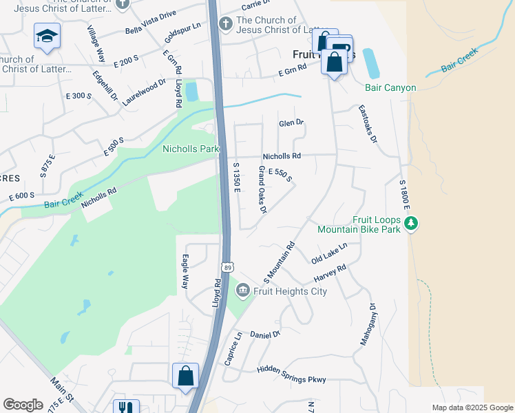 map of restaurants, bars, coffee shops, grocery stores, and more near 696 Grand Oaks Drive in Fruit Heights