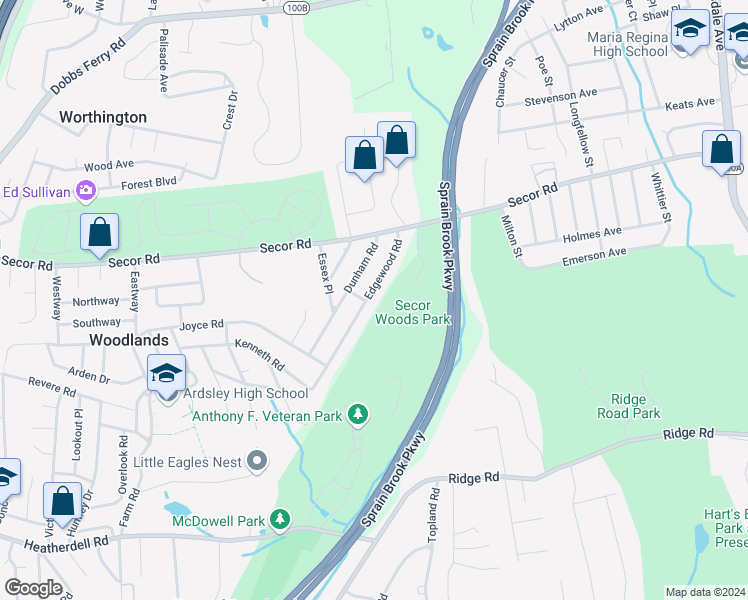 map of restaurants, bars, coffee shops, grocery stores, and more near 21 Edgewood Road in Hartsdale