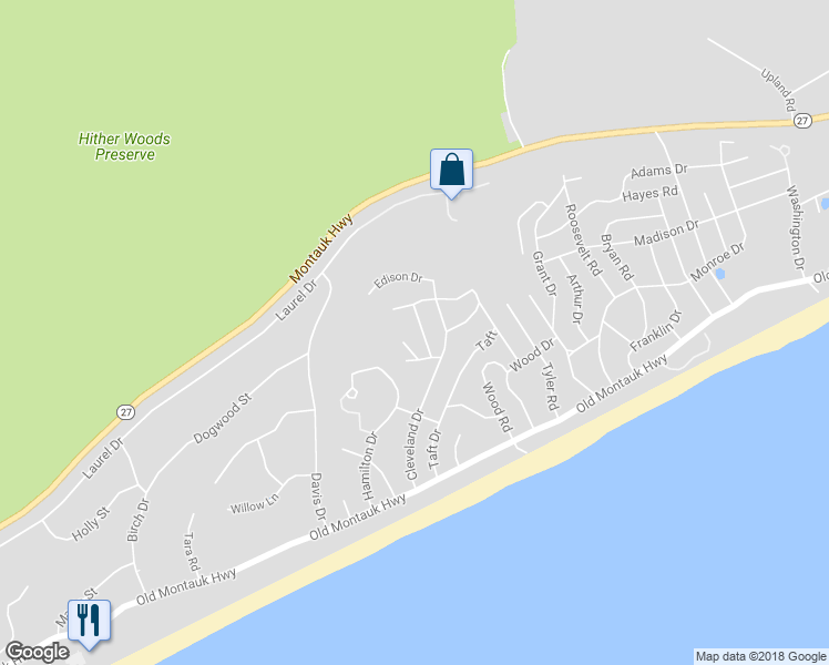 map of restaurants, bars, coffee shops, grocery stores, and more near 14 Mckinley Road in Montauk