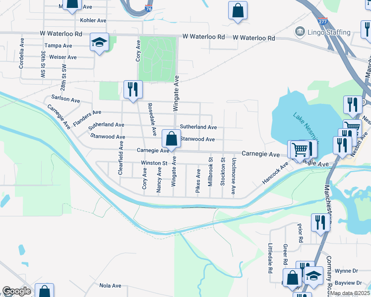 map of restaurants, bars, coffee shops, grocery stores, and more near 953 Carnegie Avenue in Akron