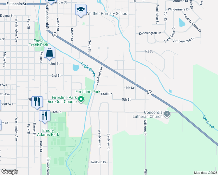 map of restaurants, bars, coffee shops, grocery stores, and more near 1019 Breezewood Court in Findlay
