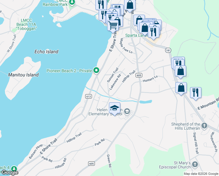 map of restaurants, bars, coffee shops, grocery stores, and more near 41 Sunset Trail in Sparta