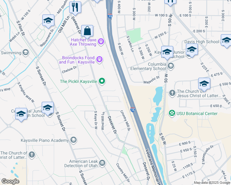 map of restaurants, bars, coffee shops, grocery stores, and more near June Drive in Davis County