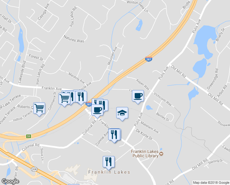 map of restaurants, bars, coffee shops, grocery stores, and more near 812 Linden Way in Franklin Lakes