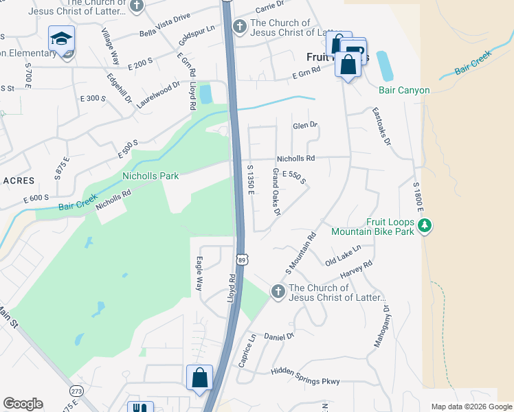map of restaurants, bars, coffee shops, grocery stores, and more near 645 South 1350 East in Fruit Heights