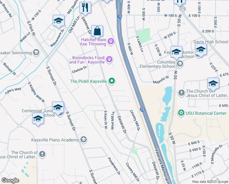 map of restaurants, bars, coffee shops, grocery stores, and more near 549 West June Drive in Kaysville