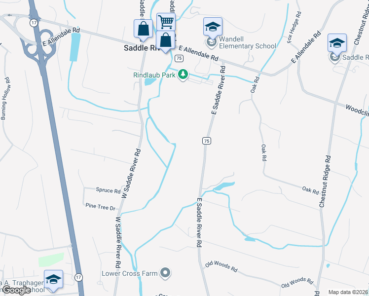 map of restaurants, bars, coffee shops, grocery stores, and more near 131 East Saddle River Road in Saddle River