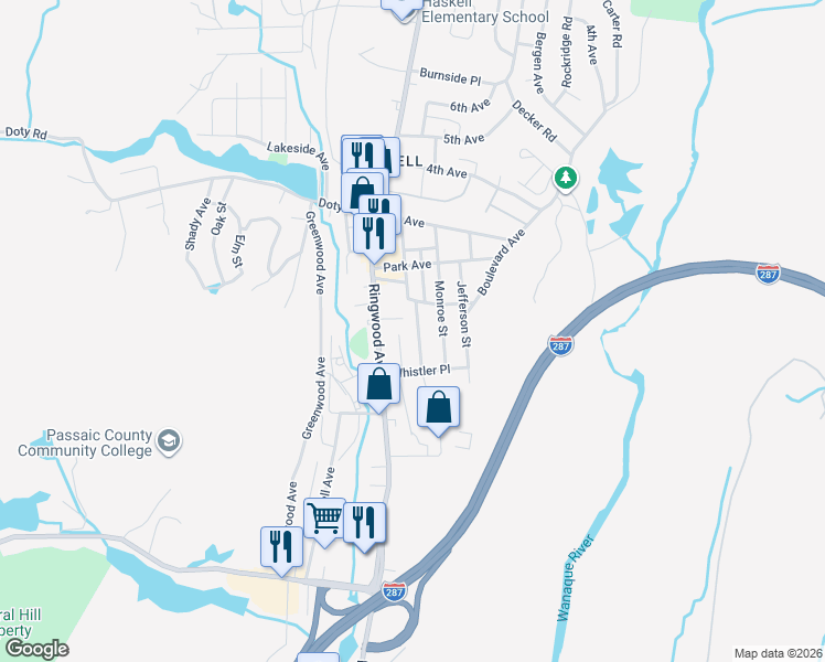 map of restaurants, bars, coffee shops, grocery stores, and more near 120 Jackson Street in Wanaque