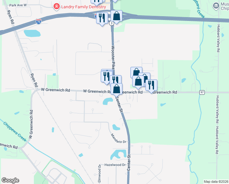 map of restaurants, bars, coffee shops, grocery stores, and more near 130 Greenwich Road in Seville
