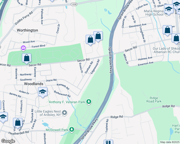 map of restaurants, bars, coffee shops, grocery stores, and more near 21 Edgewood Road in Hartsdale