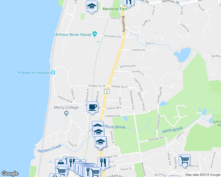 map of restaurants, bars, coffee shops, grocery stores, and more near 2 Ardsley Avenue East in Irvington