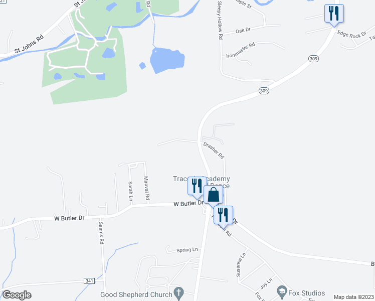 map of restaurants, bars, coffee shops, grocery stores, and more near 64 North Hunter Highway in Drums