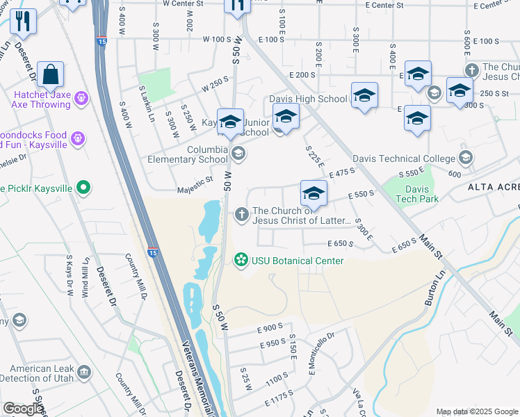 map of restaurants, bars, coffee shops, grocery stores, and more near 49 East 550 South in Kaysville