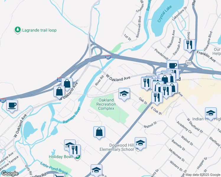 map of restaurants, bars, coffee shops, grocery stores, and more near 20 Spring Avenue in Oakland