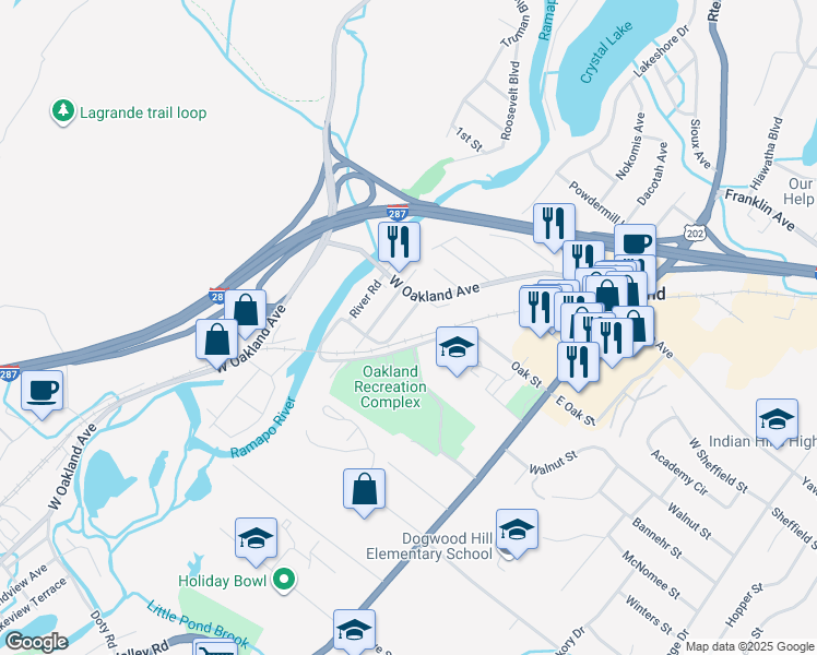 map of restaurants, bars, coffee shops, grocery stores, and more near 20 Spring Avenue in Oakland