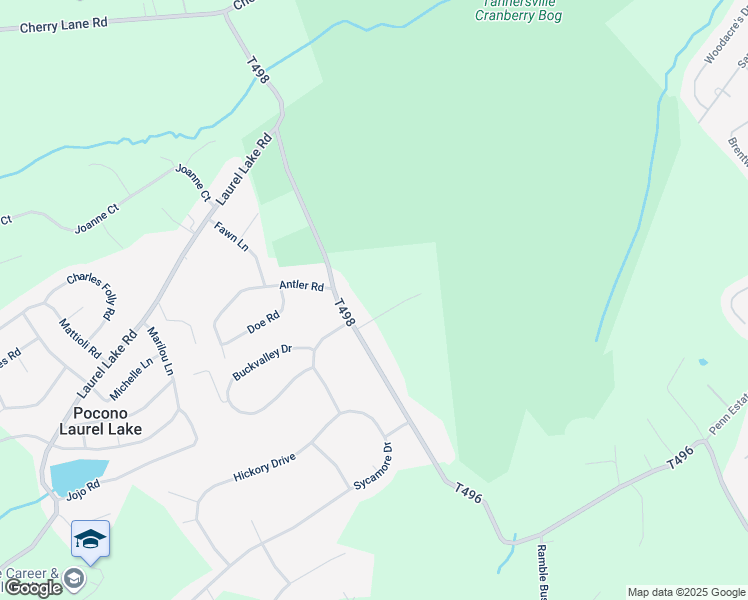 map of restaurants, bars, coffee shops, grocery stores, and more near 105 Lady Bug Lane in East Stroudsburg