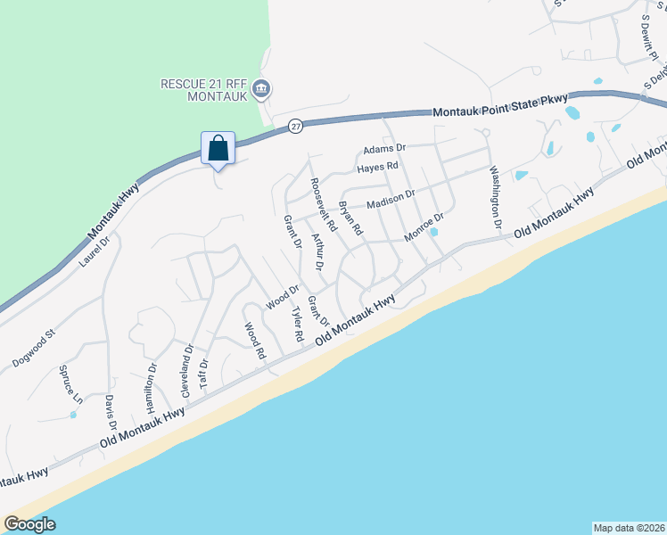 map of restaurants, bars, coffee shops, grocery stores, and more near 38 Arthur Drive in Montauk