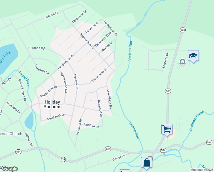map of restaurants, bars, coffee shops, grocery stores, and more near 29 Trail Ridge Road in Lake Harmony