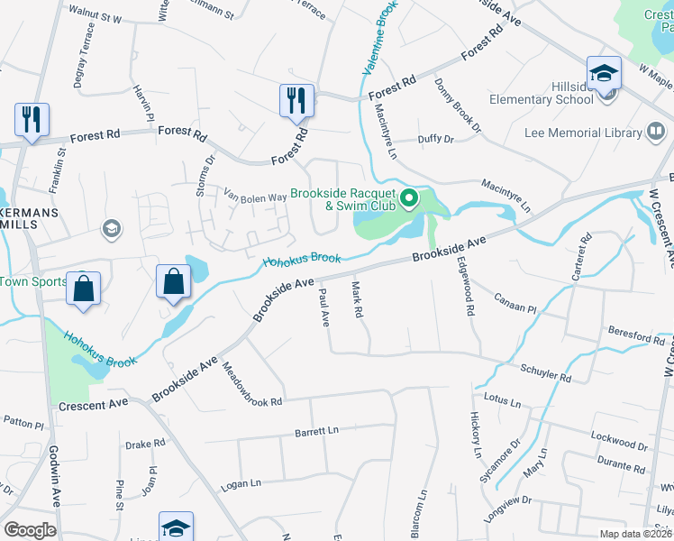 map of restaurants, bars, coffee shops, grocery stores, and more near 576 Brookside Avenue in Allendale