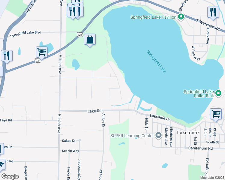 map of restaurants, bars, coffee shops, grocery stores, and more near 1429 Slagle Drive in Akron