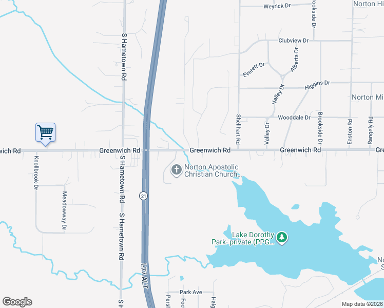 map of restaurants, bars, coffee shops, grocery stores, and more near 3772 Greenwich Road in Norton