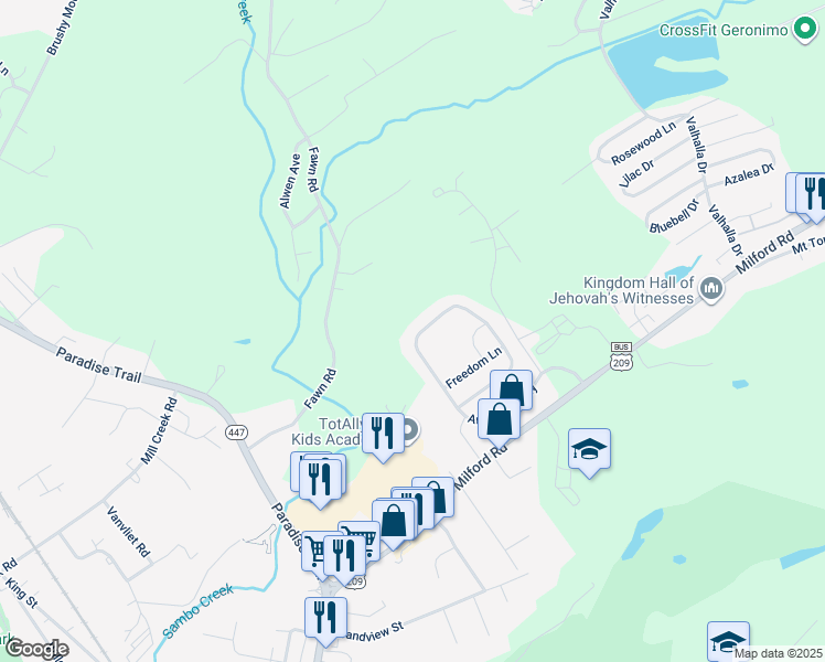 map of restaurants, bars, coffee shops, grocery stores, and more near 149 American Way in East Stroudsburg