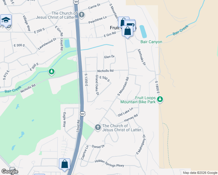 map of restaurants, bars, coffee shops, grocery stores, and more near 1488 Shady Lane Way in Fruit Heights