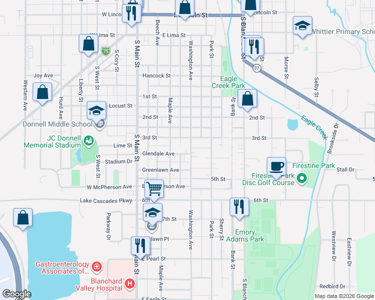 map of restaurants, bars, coffee shops, grocery stores, and more near 333 Glendale Avenue in Findlay