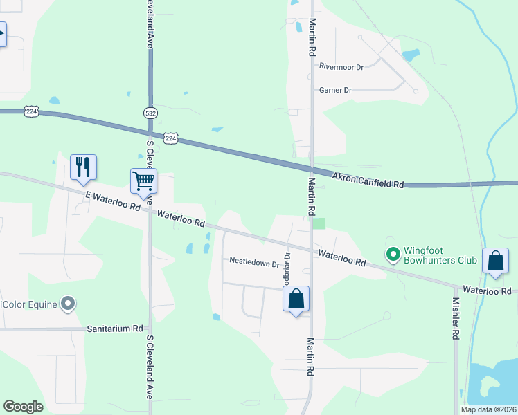 map of restaurants, bars, coffee shops, grocery stores, and more near 161 Waterloo in Mogadore
