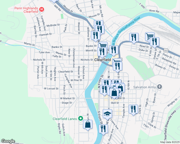 map of restaurants, bars, coffee shops, grocery stores, and more near 182 Clearfield Street in Clearfield