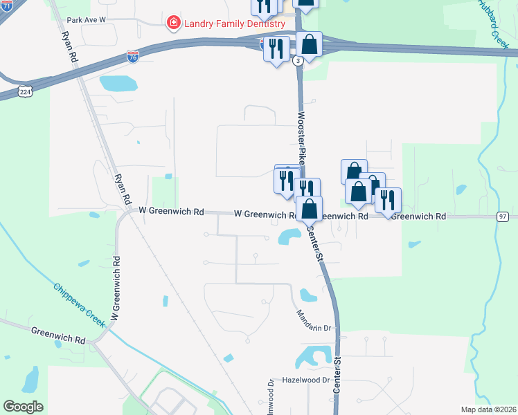 map of restaurants, bars, coffee shops, grocery stores, and more near 130 Greenwich Road in Seville