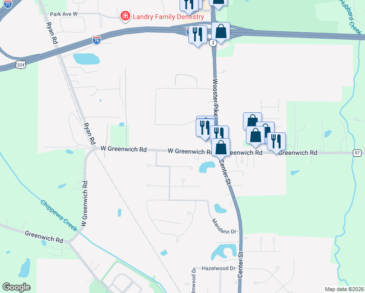 map of restaurants, bars, coffee shops, grocery stores, and more near 130 Greenwich Road in Seville