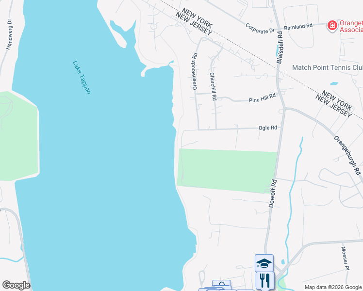 map of restaurants, bars, coffee shops, grocery stores, and more near 91 Ogle Road in Old Tappan