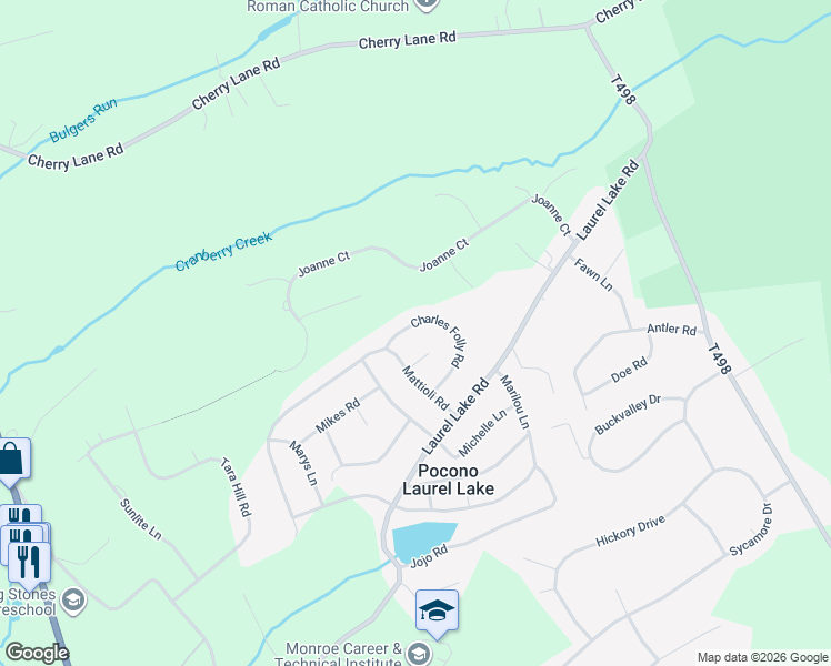 map of restaurants, bars, coffee shops, grocery stores, and more near 120 Charles Folly Rd in Monroe