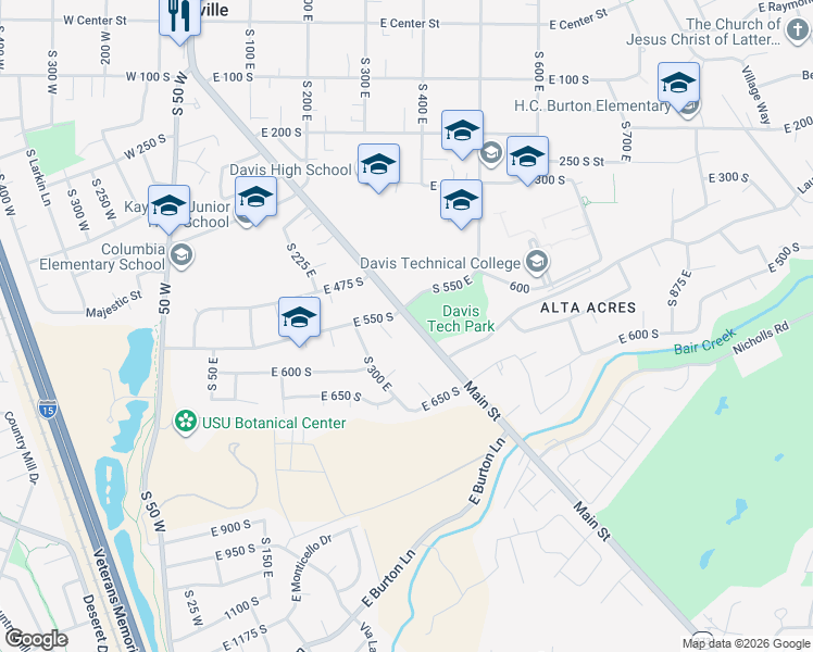 map of restaurants, bars, coffee shops, grocery stores, and more near 572 South Main Street in Kaysville